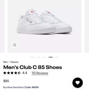 Reebok Men's Club C 85 White Sneakers